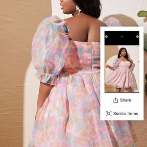 SHEIN Slayr Plus Tie Dye Puff Sleeve Organza Smock Dress